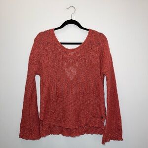 Roxy Burgundy Sweater Open Back Bell Sleeves Scoop Neck Juniors Small EUC